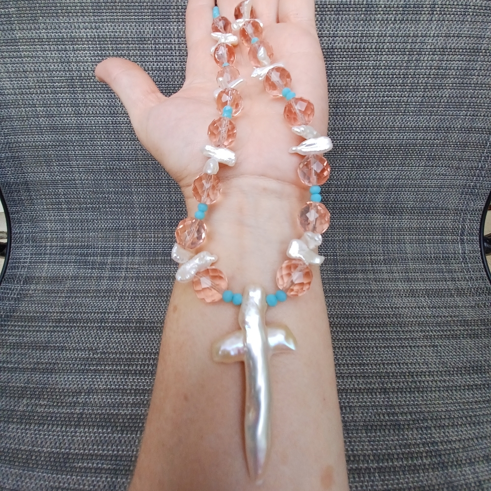 Freshwater Pearl Cross Necklace